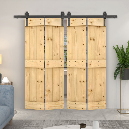 Calhome DIY Wood Double BiFold Barn Doors With Sliding Hardware Kit